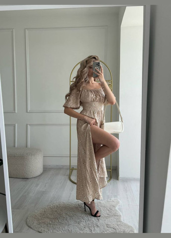 Бежевое праздничный, деловое, повседневный, откровенный, вечернее платье женское с открытой спиной, с открытыми плечами No Brand