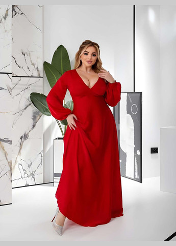Красное праздничный, откровенный, коктейльное, вечернее 42-64р платье в пол нарядное праздничное длинное батал большие размеры длинный рукав декольте шёлк Україна однотонное
