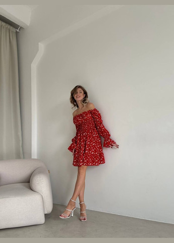 Красное кэжуал женское платье софт No Brand с цветочным принтом