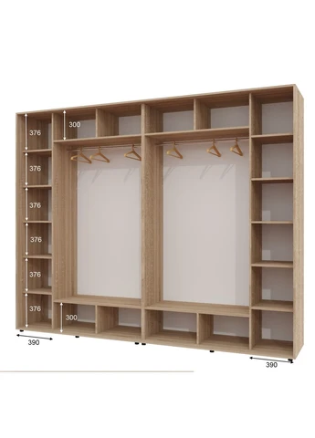 Шкаф-купе четырехдверный Алекса 300*65*240 см Дуб Сонома 2 Зеркала с пескоструйным рисунком/2 Зеркала Алекса (395149575)