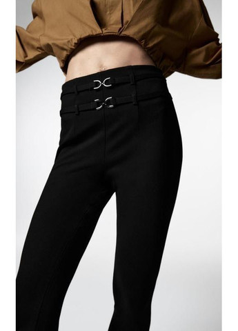 Штани трикотажні базові чорні з пряжками брюки на високий зріст по фігурі Zara (368719749)