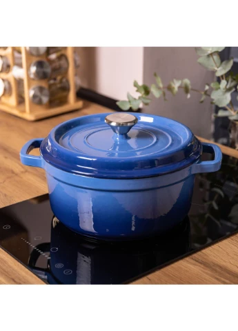 Каструля чавунна емальована 3 л з кришкою Ø24 см Синя HP-1-3BL Yongkang (385441860)