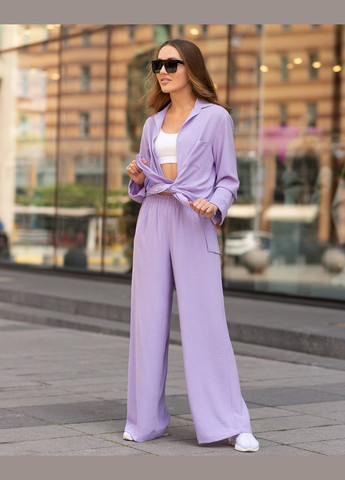 Жіночий костюм з креп жатки сорочка та штани Бузковий Maybel (258825565)