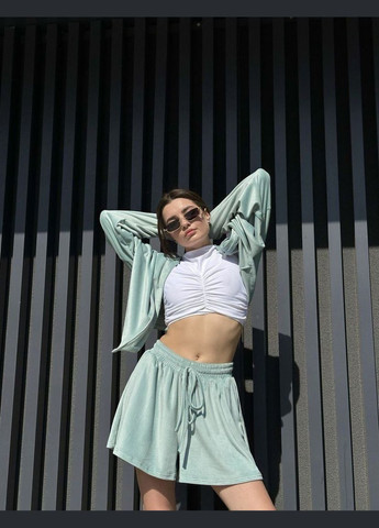 Женский велюровый костюм оливкового цвета 27463 No Brand (323644022)