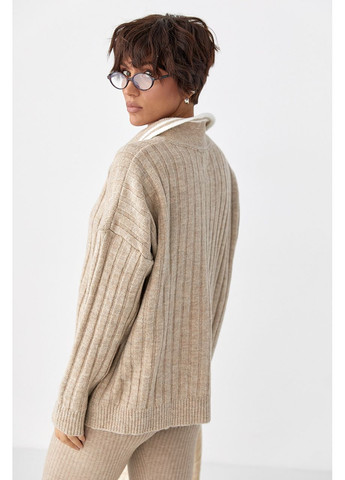 Вязаная кофта-поло в широкий рубчик Lurex (365629441)