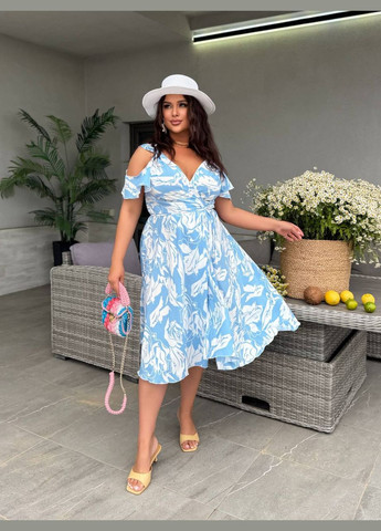 Блакитна ділова, повсякденний, кежуал, вечірня жіноча сукня на запах Asi.Store.ua з квітковим принтом