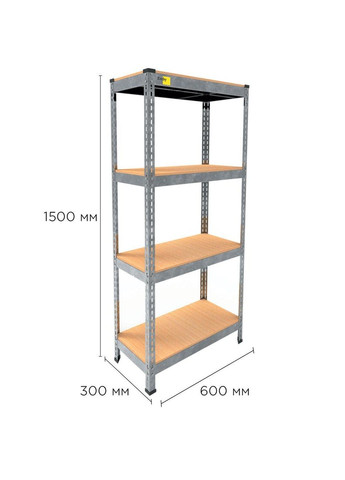 Металлический стеллаж Light Series (размер 1500х600x300мм) 4 полки ДСП до 100кг Оцинкованный Emby (331640554)
