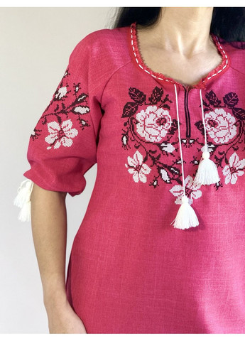 Коралова жіноче вишите плаття троянда візерунок троянди пряма, вільна габардин (352725089)