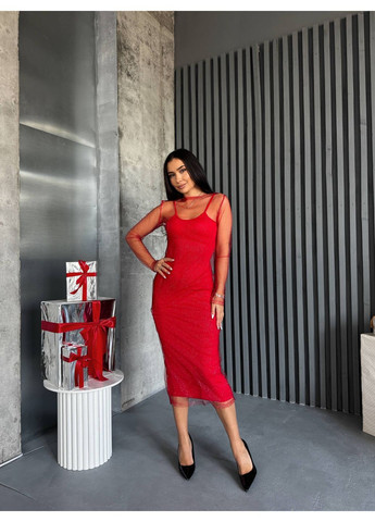Красное праздничный, вечернее элегантное платье 2-в-1 с блестящей сеткой Vakko однотонное