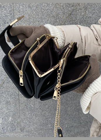 Жіноча сумка крос-боді 10214 на цепочці на три відділи чорна No Brand (292631198)