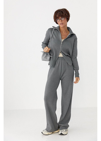 Трикотажный костюм с коротким кардиганом на молнии и широкими брюками Lurex (364813709)