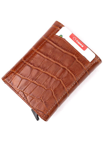 Візитниця з натуральної фактурної шкіри під крокодила 20986 Коричневий Karya (298568012)