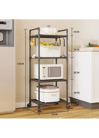 Полиця-стелаж підлогова на коліщатках для кухні 138×42×32 см Light Shelf LS-7801 Black No Brand (356740064)