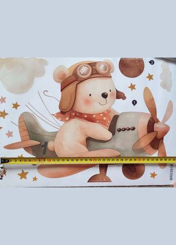 Вінілові наклейки на стіну Ведмедик на літаку (лист 30 х 60 см) Б438-12 BRUP (302241749)