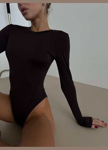 Однотонный темно шоколадный боди с длинным рукавом, мягенький качественный базовый боди No Brand 293-3 (308067144)