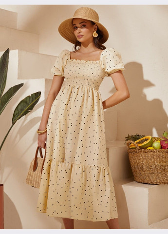 Бежева сукня-міді бежевого кольору в горошок Dressa