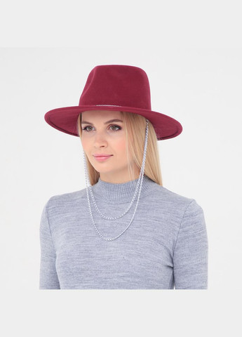 Шляпа федора женская с серебряной цепочкой фетр бордовая LuckyLOOK 653-390 (290009982)
