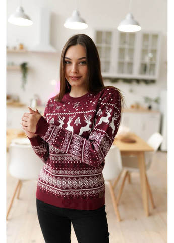 Бордовый новогодний женский свитер No Brand