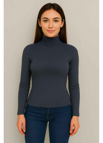 Серый зимний водолазка гольф женский теплый классический рубчик однотонный с воротом стойка графитовый Leliss