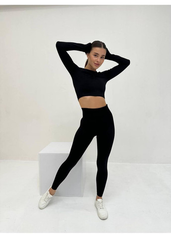 Жіночий фітнес костюм з довгим рукавом / Жіночий безшовний спортивний костюм чорного кольору / Жіночий фітнес комплект No Brand (367102102)