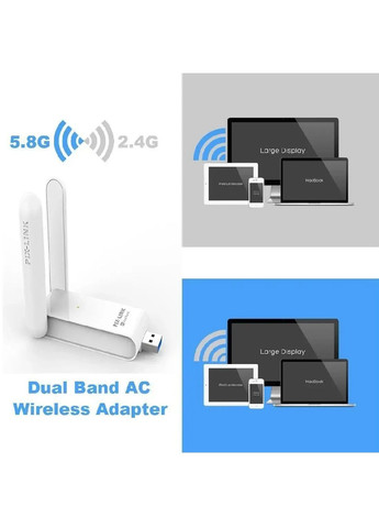 Мережевий USB 3.0 WiFi адаптер з двома зовнішніми антенами 600Mbps 2.4GHz/5GHz для Windows (476353-Prob) Білий Unbranded (279518090)