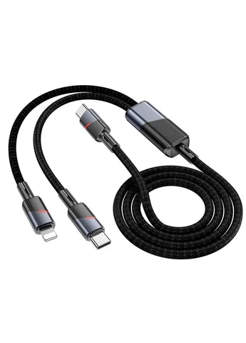 Дата кабель Hoco Type-C to Lightning/Type-C 100W плетёный 1,2 м чёрный No Brand U139 (402068757)