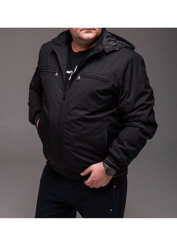 Черная мужская куртка черная ветровка батал утепленная, съемный капюшон No Brand