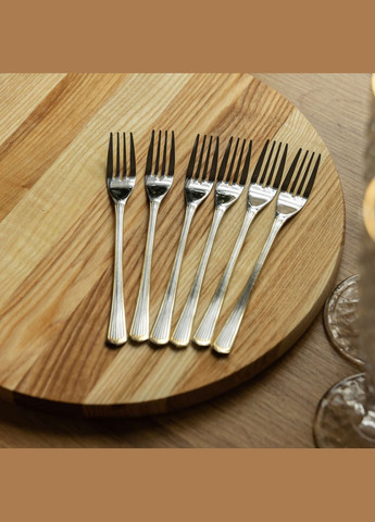 Набір десертних вилок з нержавіючої сталі 6 штук, срібло з золотом Yiwu (358650013)