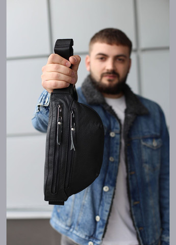 Сумка мужская бананка из натуральной кожи черная SKILL (297869027)