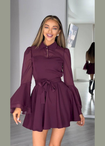 Бордова коротка сукня з рукавами із шифону кольору марсал – легкість та елегантність для вечірніх образів No Brand однотонна