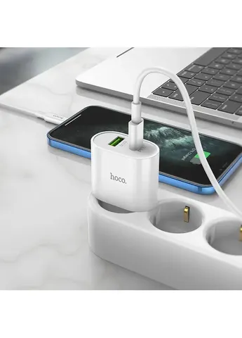 Адаптер мережевий Type-C to Lightning Cable Lineal C95A |1USB/1Type-C, PD/QC, 20W/3A| White Hoco (407903824)