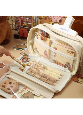 Великий шкільний пенал Капібара + значок + наклейки для дівчаток до школи Косметичка для ручок олівців No Brand (372472595)