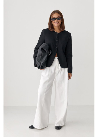 Черный женский укороченный женский жакет без воротника - черный цвет Lurex - демисезонный