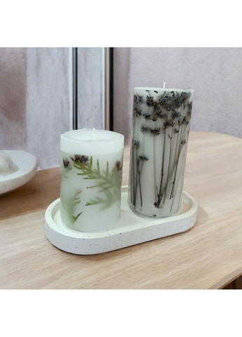 Набір свічок ручної роботи свічки декоративні ароматичні у наборі з 2 шт на підставці з гілочками хвої та лаванди Handmade Studio - AV (369369440)