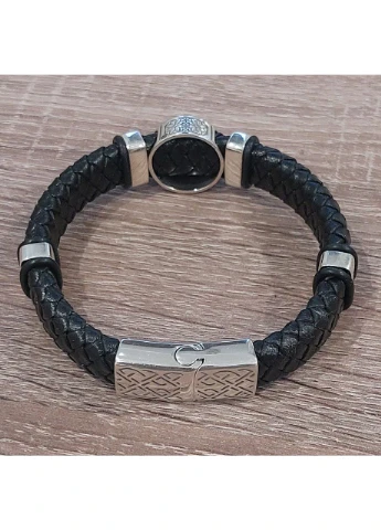 Браслет Тризуб срібний із натуральною шкірою 19 см No Brand (368787308)