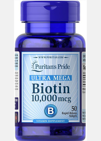 Биотин 10000 мкг Ultra Mega Biotin для роста волос 50 капсул Puritans Pride (286784217)