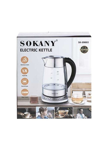 Электрочайник с подсветкой Electric Kettle чайник электрический стекляный с выбором температуры 2200W 1,7l Sokany SK-09003 (297668796)