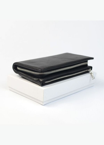 Клатч чоловічий шкіряний класичний чорний місткий на два відділення No Brand (316715411)