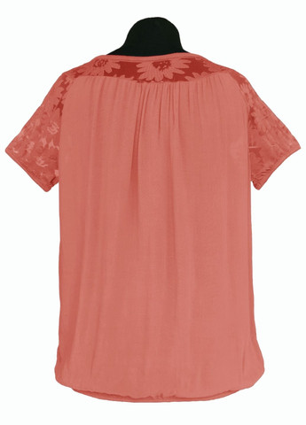 Коралловая летняя блузка женская летняя вискозная с коротким рукавом и кружевом коралл No Brand