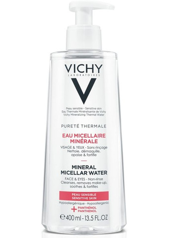 Мицеллярная вода для чувствительной кожи и глаз Purete Thermale 3in1 One Step Micellar Water 400ml Vichy (368660521)