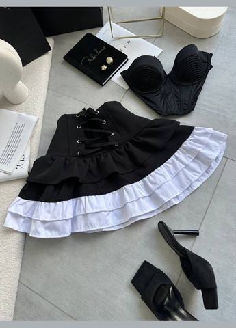 Черно-белая офисная, повседневная, праздничный юбка No Brand