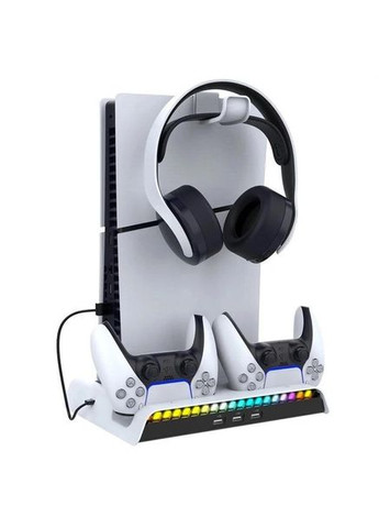 Док-станція підставка для консолі та геймпадів для PS5 Slim PG-P5S006 з охолодженням та RGB підсвічуванням Білий Ipega (337352168)