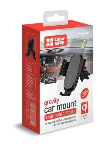 Автотримач для телефону Air Vent Car Wireless Charger,, 15 Вт, бездротова зарядка (Qi), у дефлектор повітроводу, поворотний Colorway (395354789)