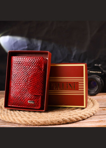 Жіночий гаманець із натуральної шкіри з тисненням під змію з монетницею 21682 Червоний Canpellini (306881326)