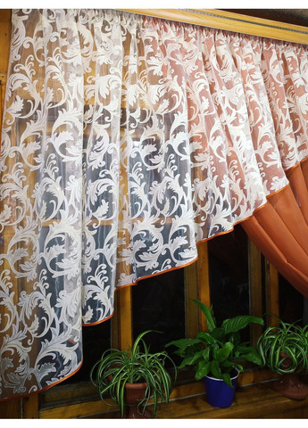 Занавеска кухона короткая готовая Анжелика терракот вензель крем правая No Brand (372133894)