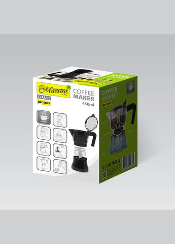 Кофеварка гейзерная MR-1658-9 450 мл 9 чашек черная Maestro (336882406)