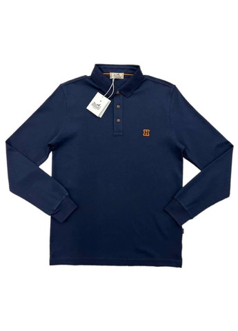 Темно-синяя футболка-поло мужское с длинным рукавом для мужчин Hermes с логотипом