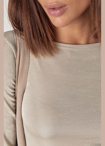 Бежевий демісезонний еластичний жіночий джемпер із блискучого трикотажу Lurex