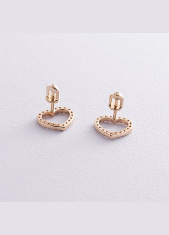 Золотые серьги - пусеты Сердечки с фианитами с08443 Oniks (264025464)