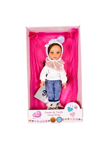 Кукла Eva articulada pelo castaño pantalon vaquero jersey lana blanco 35 см (5823) Berjuan (380500388)